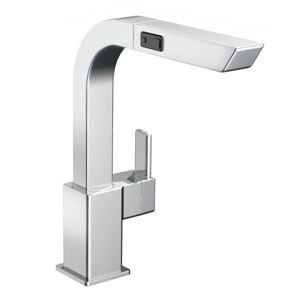 Picture of 90 Degree chrome one-handle high arc pullout kitchen faucet